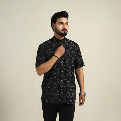 Black - Half Sleeve Men Cotton Pochampally Ikat Shirt 07