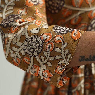 Brown - Kalamkari Printed Tiered Cotton Dress