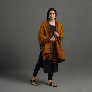 Brown - Kutch Bhujodi Weaving Handwoven Mirror Work Woolen Shawl 01