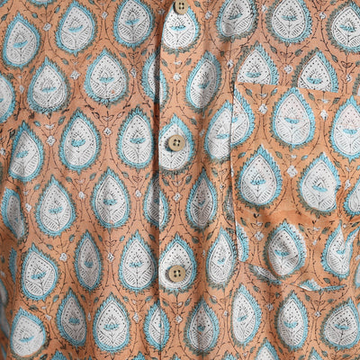 Brown - Sanganeri Block Printed Cotton Men Full Sleeve Shirt 12
