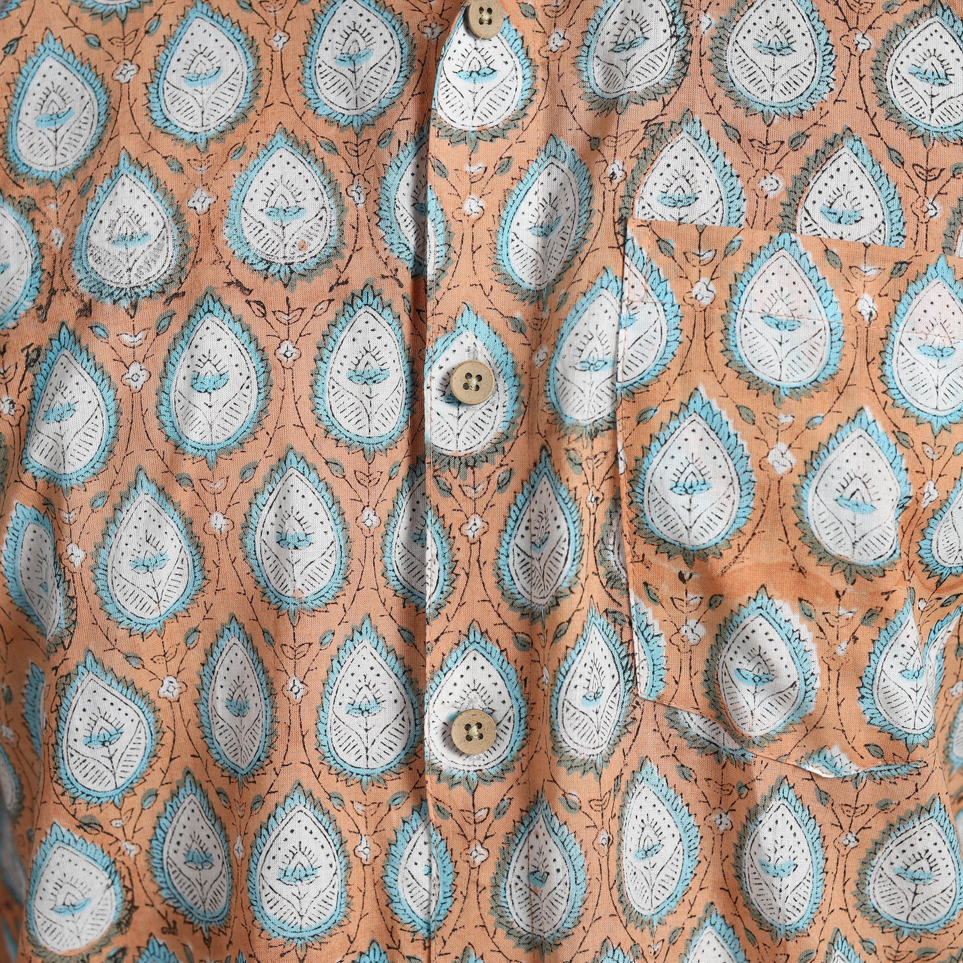 Brown - Sanganeri Block Printed Cotton Men Full Sleeve Shirt 12