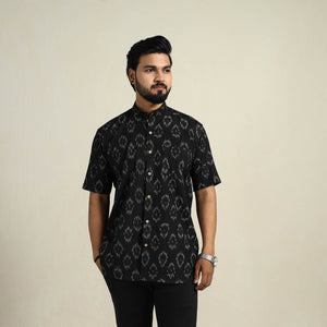 Black - Half Sleeve Men Cotton Pochampally Ikat Shirt 07