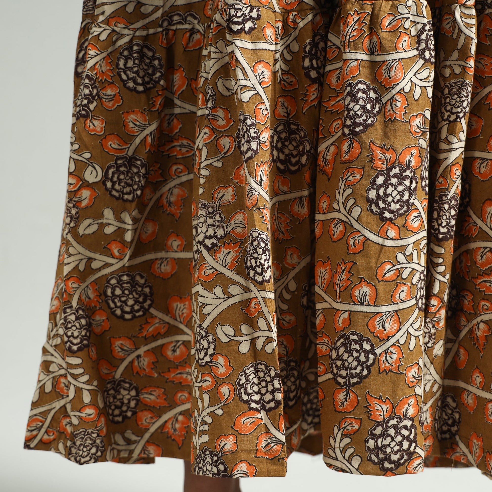 Brown - Kalamkari Printed Tiered Cotton Dress