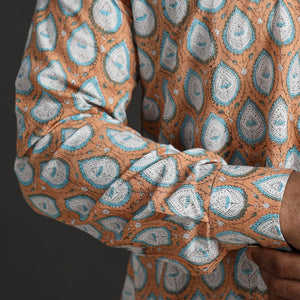 Brown - Sanganeri Block Printed Cotton Men Full Sleeve Shirt 12