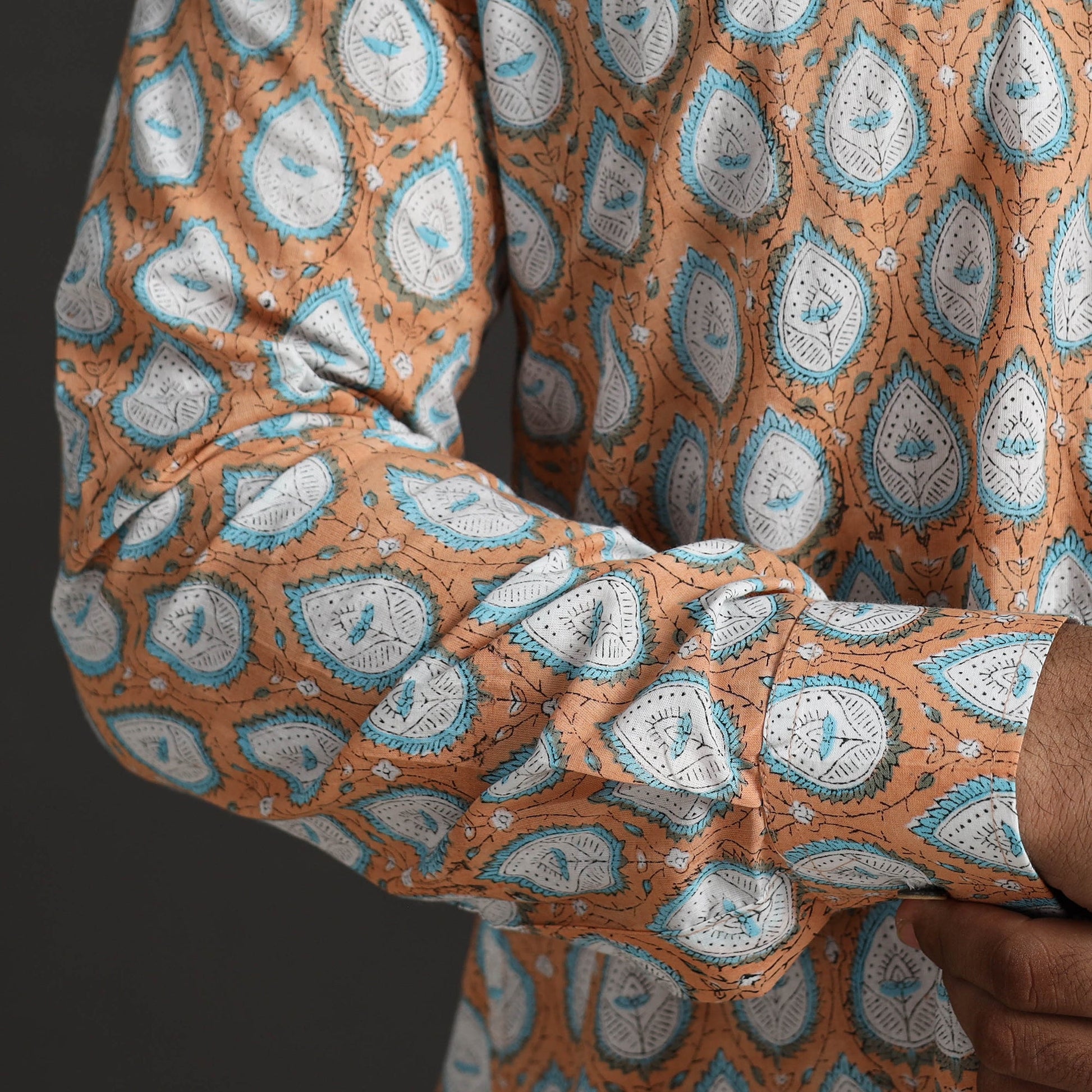 Brown - Sanganeri Block Printed Cotton Men Full Sleeve Shirt 12