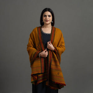 Brown - Kutch Bhujodi Weaving Handwoven Mirror Work Woolen Shawl 01