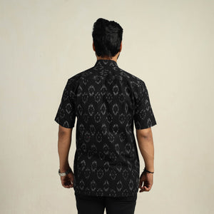 Black - Half Sleeve Men Cotton Pochampally Ikat Shirt 07