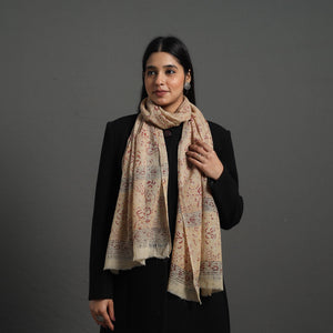 Beige - Block Print Pedana Kalamkari Wool Stole 09