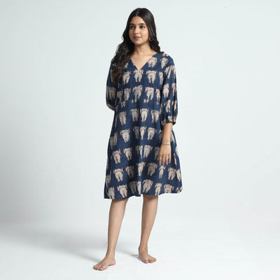 Blue - Bindaas Art Block Printed Cotton Dress