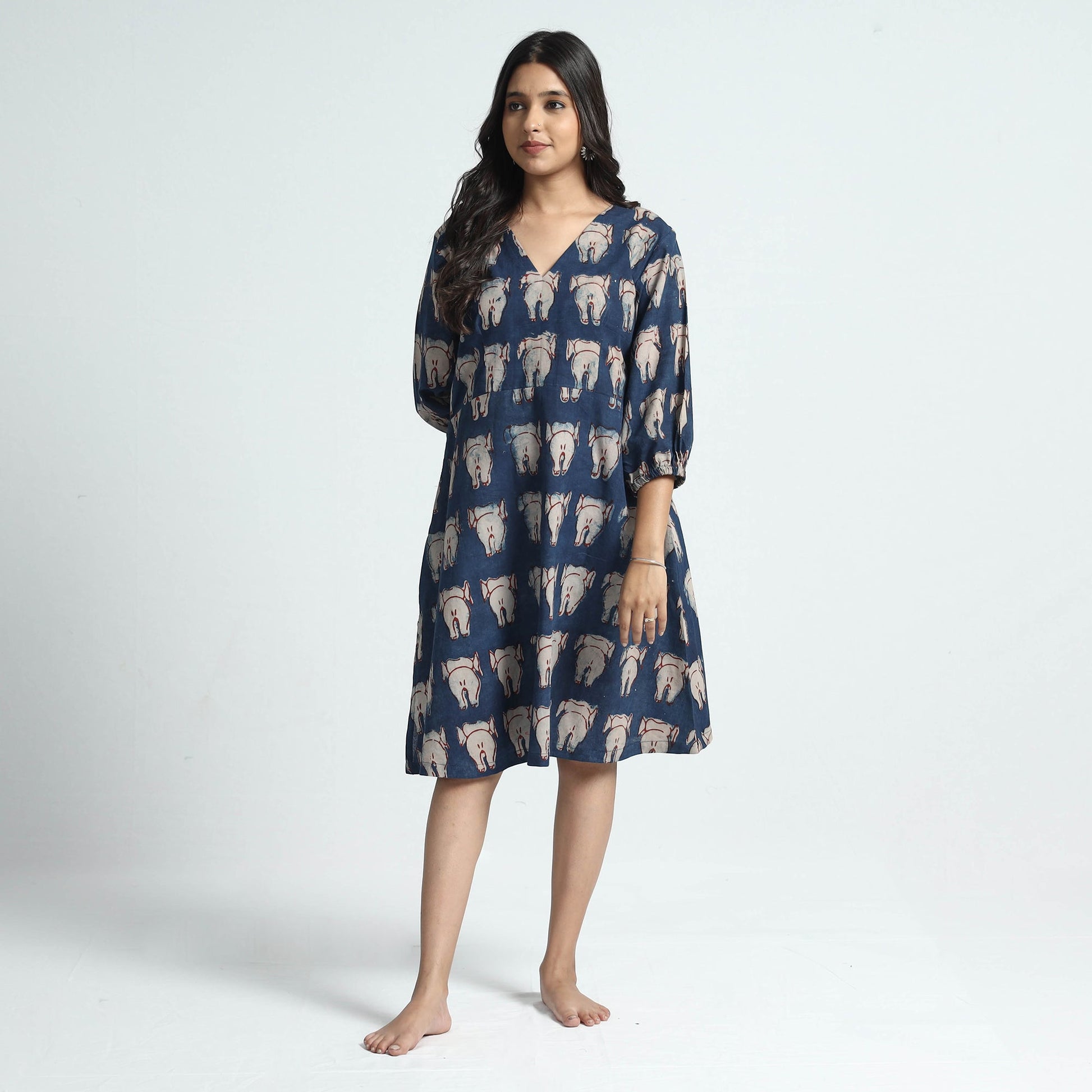 Blue - Bindaas Art Block Printed Cotton Dress