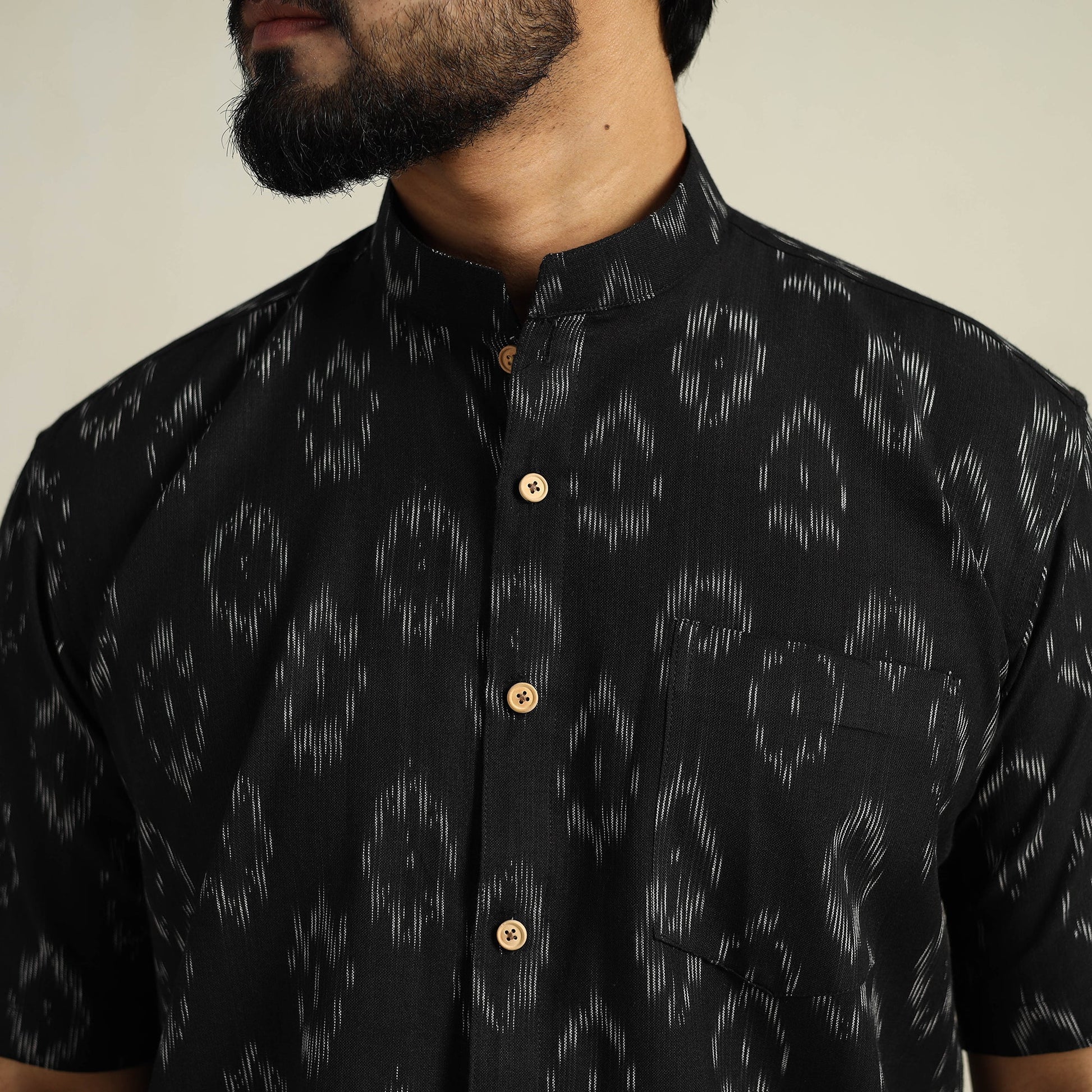 Black - Half Sleeve Men Cotton Pochampally Ikat Shirt 07