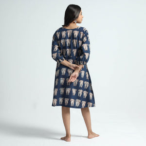 Blue - Bindaas Art Block Printed Cotton Dress