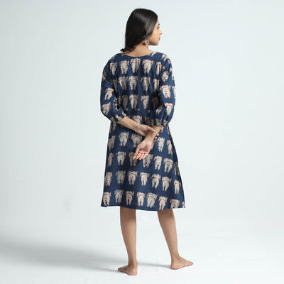 Blue - Bindaas Art Block Printed Cotton Dress