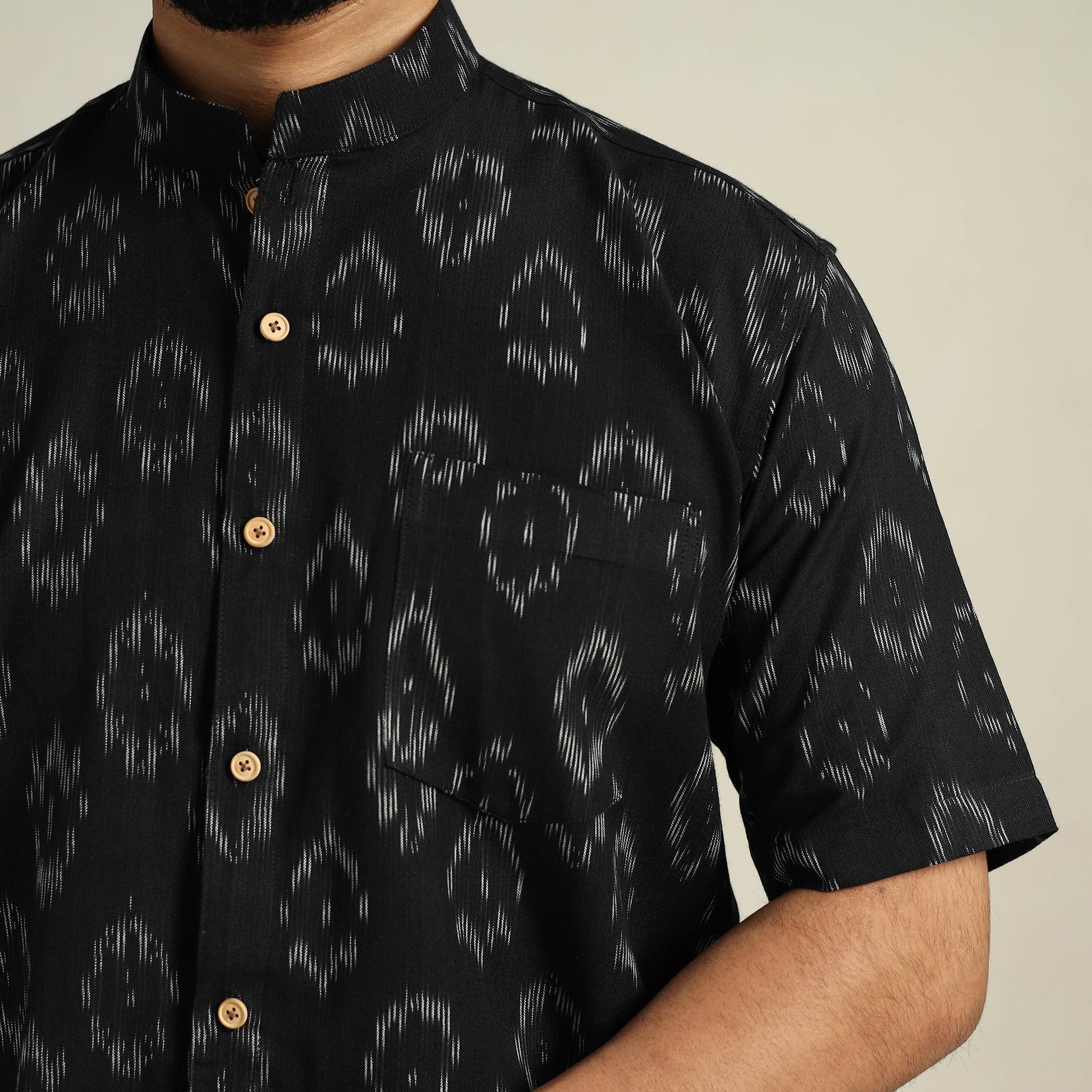 Black - Half Sleeve Men Cotton Pochampally Ikat Shirt 07
