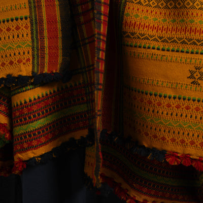 Brown - Kutch Bhujodi Weaving Handwoven Mirror Work Woolen Shawl 01