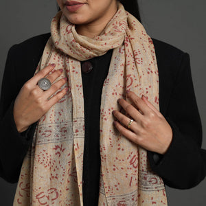 Beige - Block Print Pedana Kalamkari Wool Stole 09