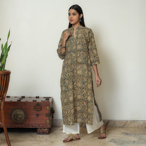 Brown - Kalamkari Hand Block Printed Cotton Straight Kurta 14