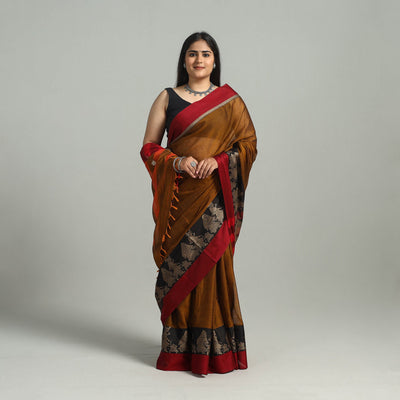 Brown - Dharwad Cotton Saree with Thread Border