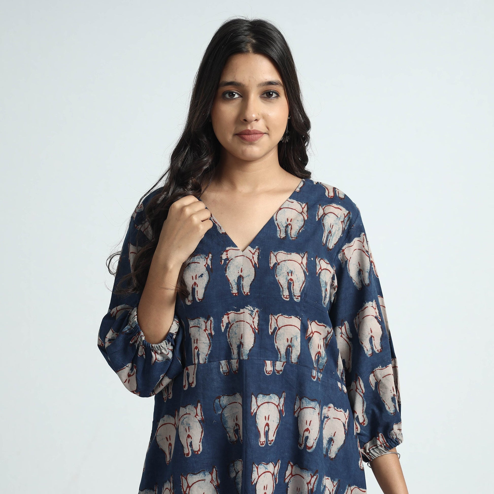 Blue - Bindaas Art Block Printed Cotton Dress