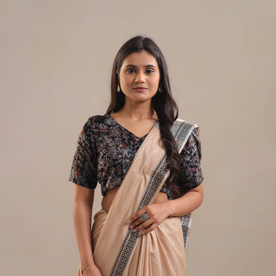Black - Velvet Natural Dyed Ajrakh Print Blouse 06