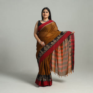 Brown - Dharwad Cotton Saree with Thread Border