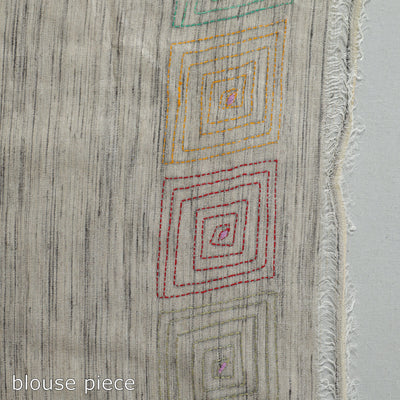 Beige - Bengal Kantha Hand Embroidery Pure Ghicha Silk Handloom Saree 136