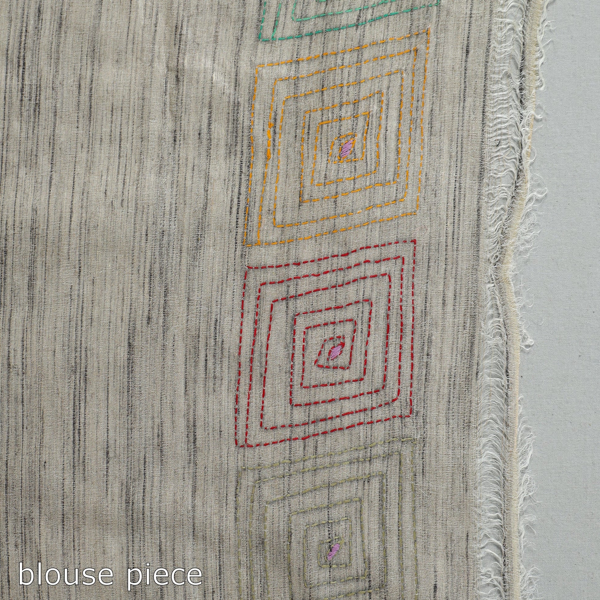 Beige - Bengal Kantha Hand Embroidery Pure Ghicha Silk Handloom Saree 136