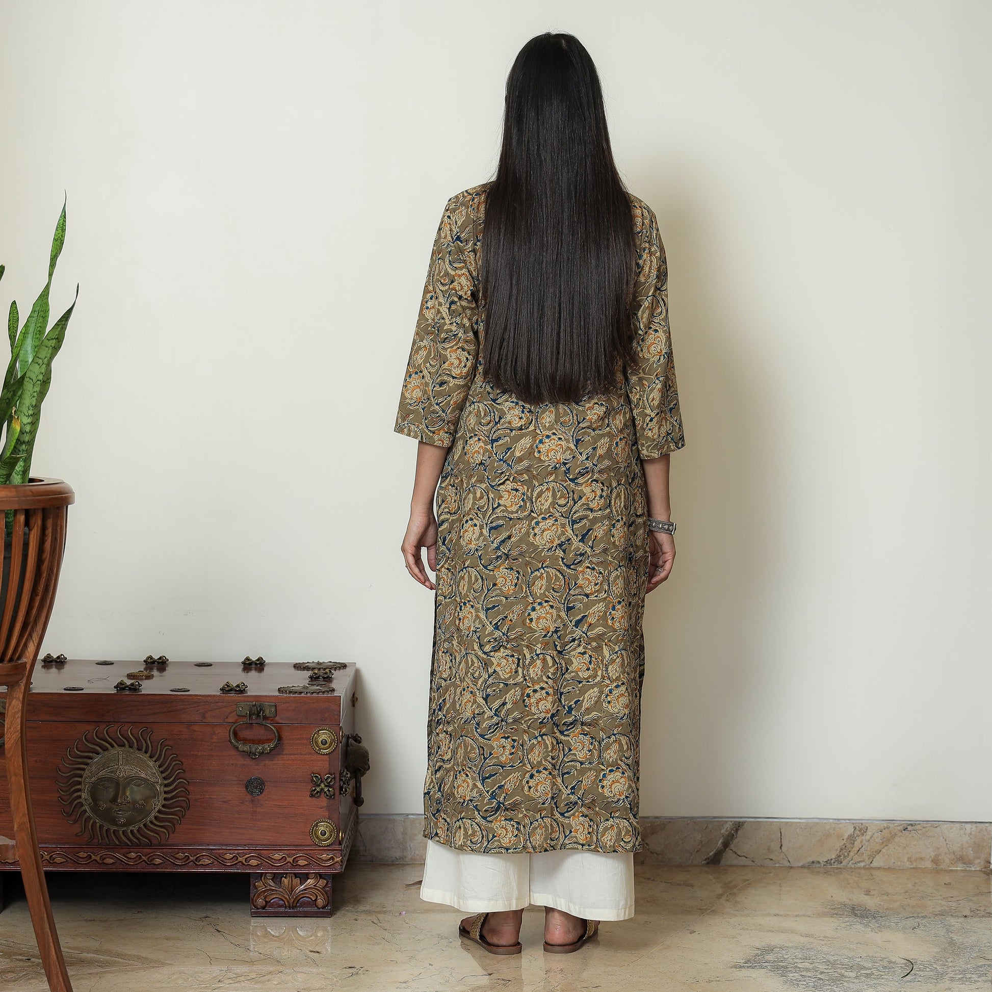 Brown - Kalamkari Hand Block Printed Cotton Straight Kurta 14
