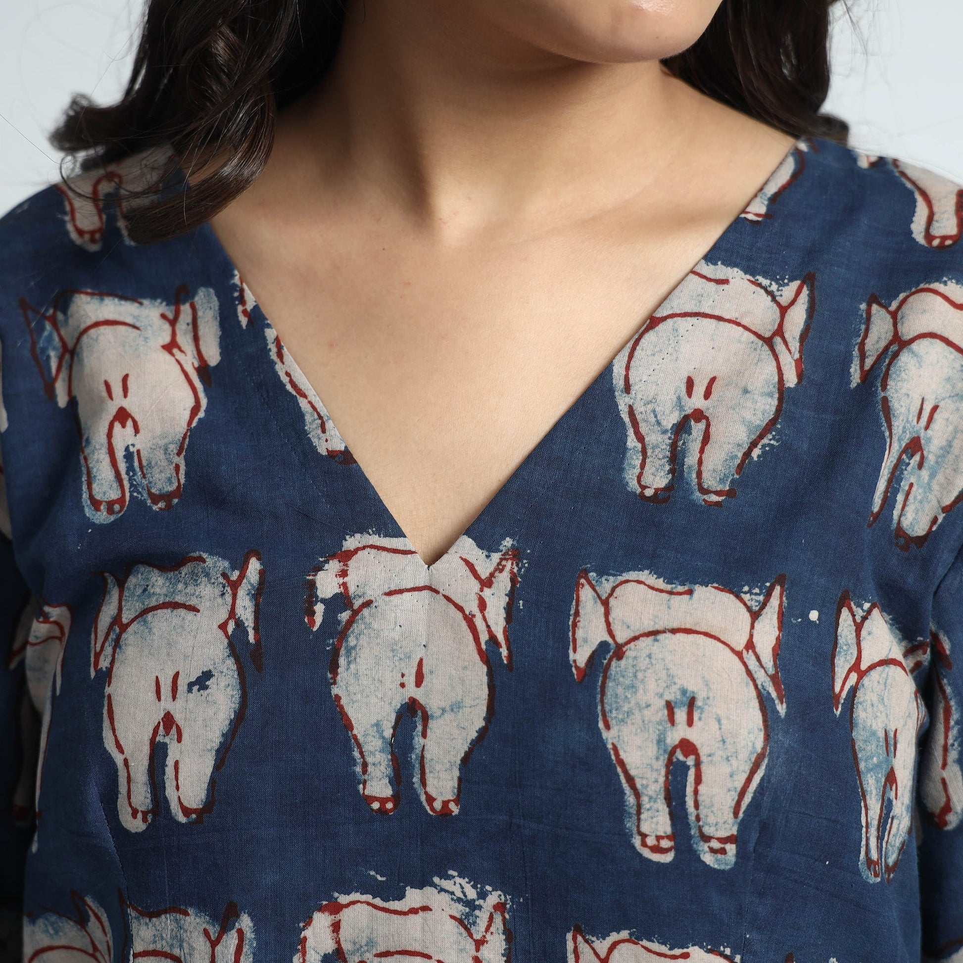 Blue - Bindaas Art Block Printed Cotton Dress