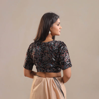 Black - Velvet Natural Dyed Ajrakh Print Blouse 06