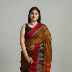 Brown - Dharwad Cotton Saree with Thread Border