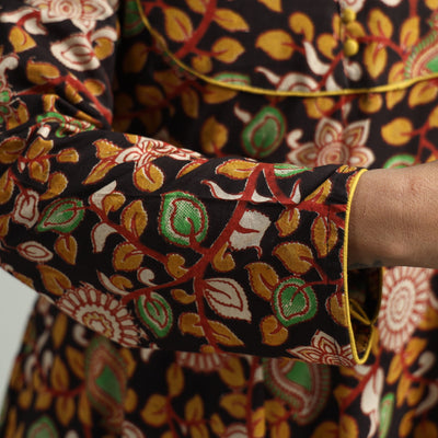 Black - Kalamkari Printed Cotton A-Line Dress