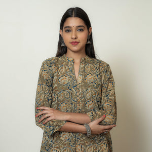 Brown - Kalamkari Hand Block Printed Cotton Straight Kurta 14