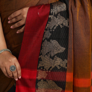 Brown - Dharwad Cotton Saree with Thread Border