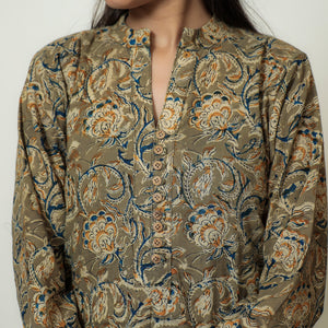 Brown - Kalamkari Hand Block Printed Cotton Straight Kurta 14