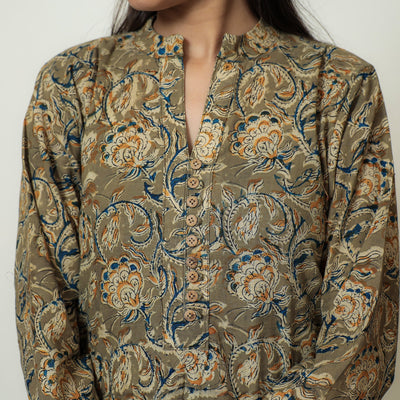 Brown - Kalamkari Hand Block Printed Cotton Straight Kurta 14