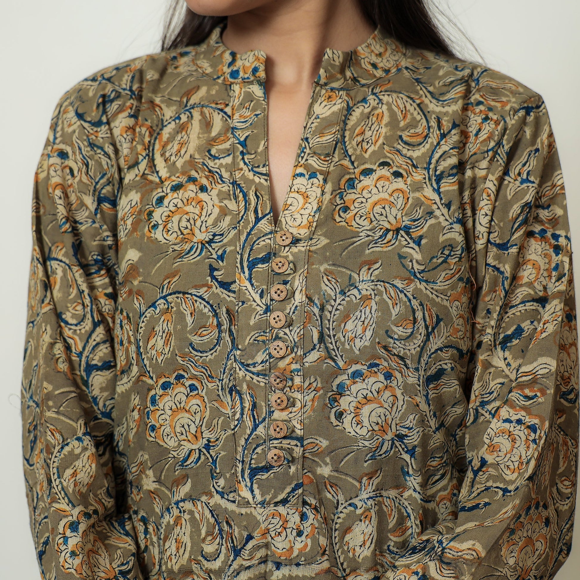 Brown - Kalamkari Hand Block Printed Cotton Straight Kurta 14