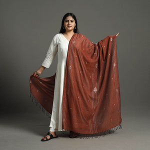 Brown - Handloom Cotton Burdwan Jamdani Dupatta 14