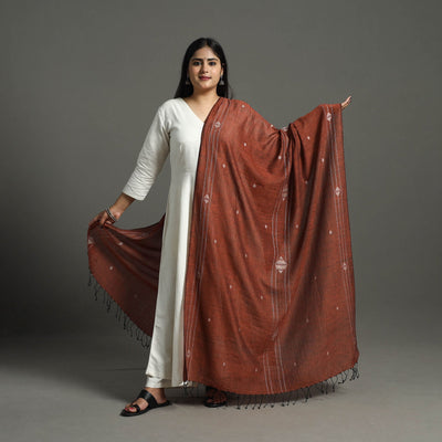 Brown - Handloom Cotton Burdwan Jamdani Dupatta 14