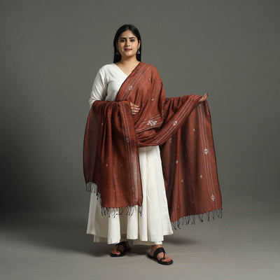 Brown - Handloom Cotton Burdwan Jamdani Dupatta 14