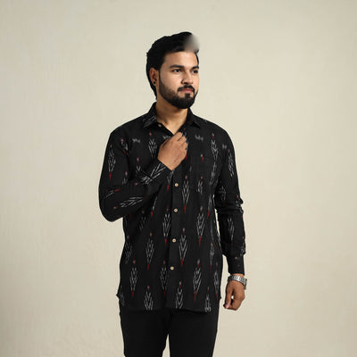 Black - Full Sleeve Men Cotton Pochampally Ikat Shirt 14