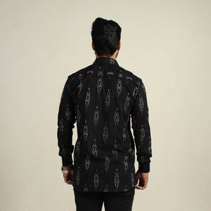 Black - Full Sleeve Men Cotton Pochampally Ikat Shirt 14