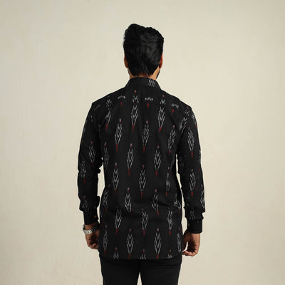 Black - Full Sleeve Men Cotton Pochampally Ikat Shirt 14