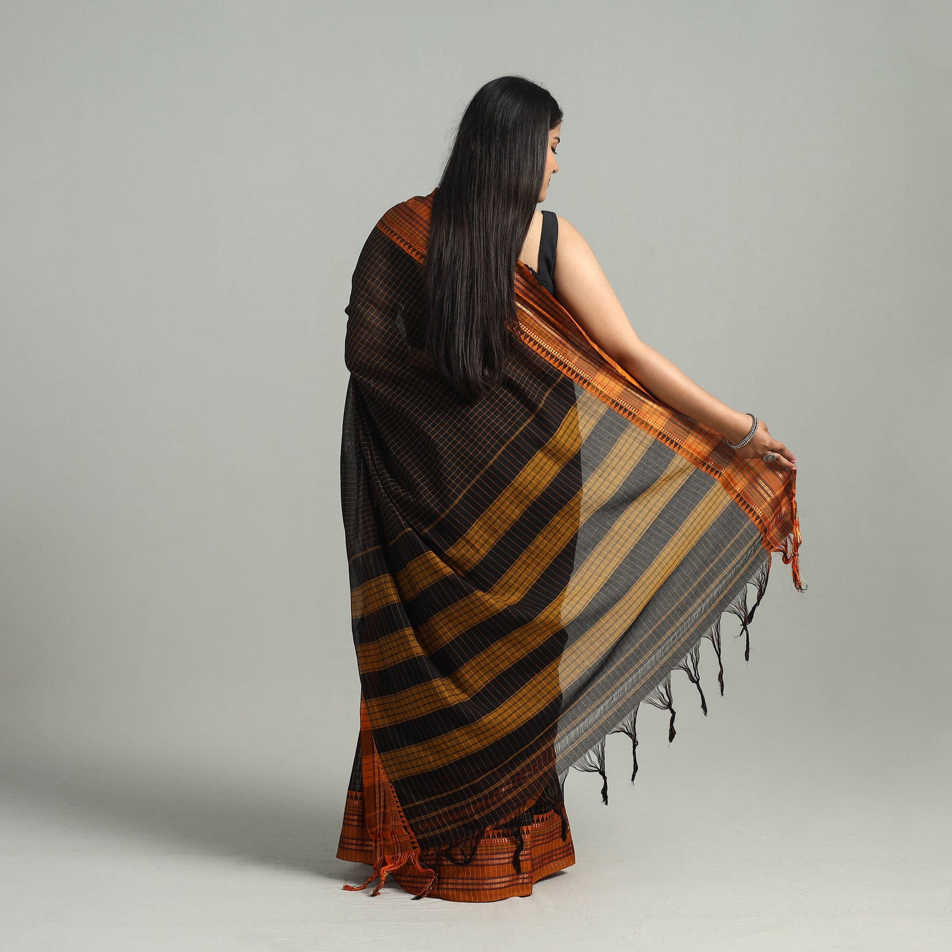 Black - Dharwad Cotton Saree with Zari Border