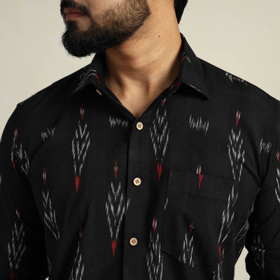 Black - Full Sleeve Men Cotton Pochampally Ikat Shirt 14
