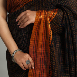 Black - Dharwad Cotton Saree with Zari Border