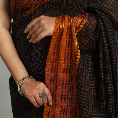 Black - Dharwad Cotton Saree with Zari Border