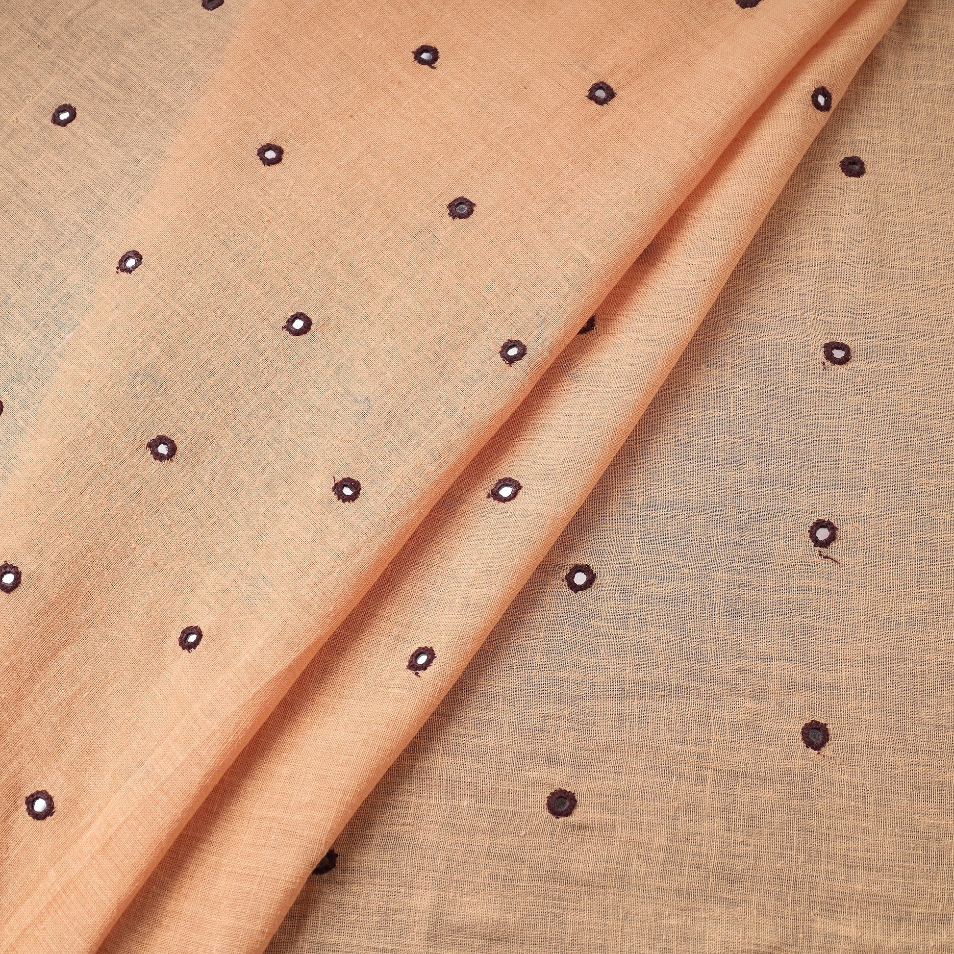 Beige - Organic Kala Cotton Handloom Mirror Work Fabric