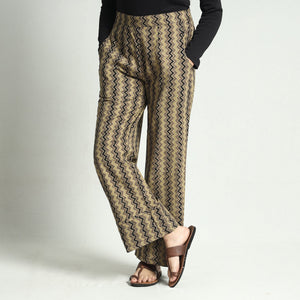 Brown - Ajrakh Block Printed Cotton Elasticated Palazzo