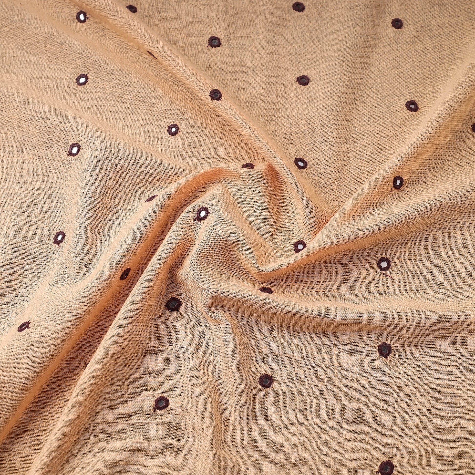 Beige - Organic Kala Cotton Handloom Mirror Work Fabric